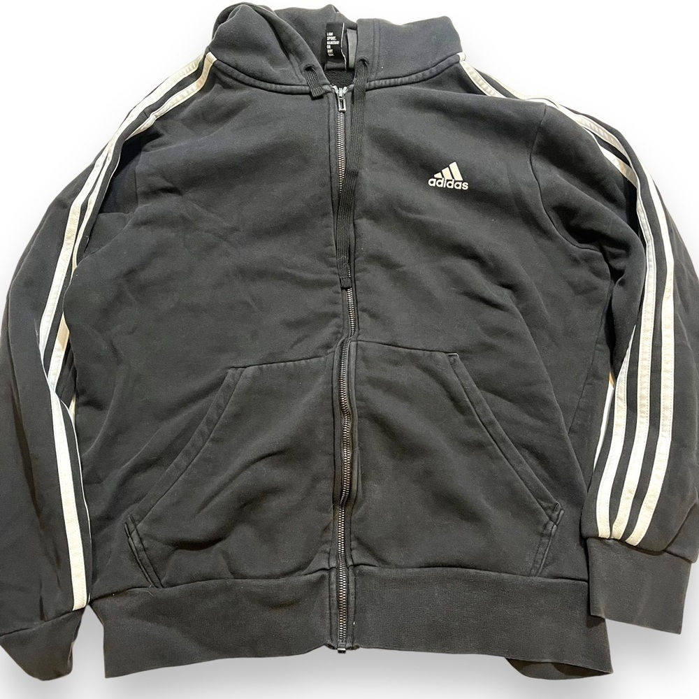 Adidas 3 Stripe Black Full Zip Hoodie Size Large.